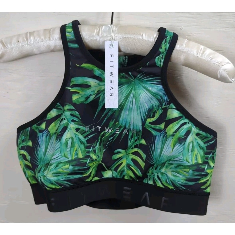 FITWEAR BRAND Women's Back Zip Monstera‎ Sports Bra~ Size US 10 L NWT